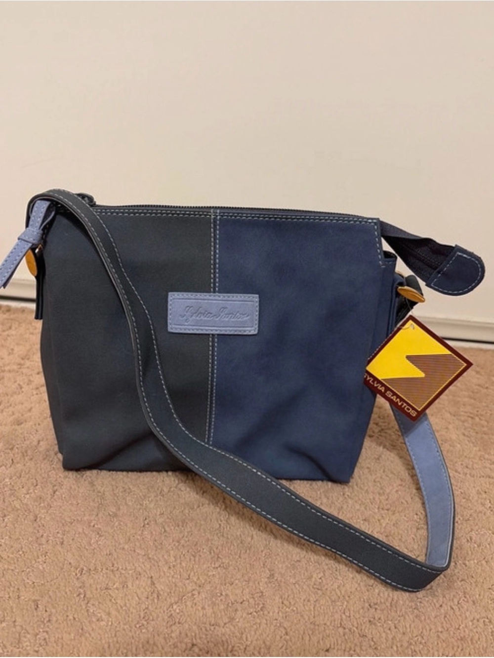 Sylvia Santos Blue and Gray Shoulder Bag Vintage 90s Leather